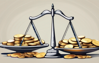 A balanced scale with a life insurance policy on one side and a pile of coins on the other