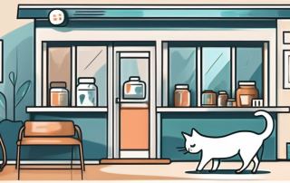 A cat sitting next to a veterinary clinic with various medical equipment