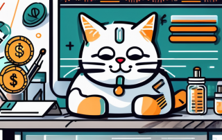 A cat sitting on a vet's examination table with a vaccine syringe nearby