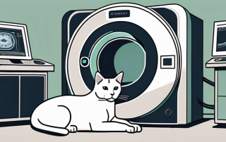 A cat lying comfortably inside a ct scanner