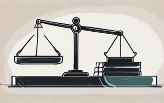 A balanced scale with a briefcase on one side and a protective shield on the other