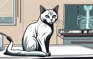 A cat sitting patiently on a veterinarian's examination table