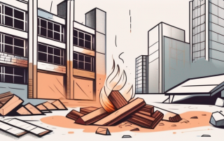 A construction site with various insurance policy documents scattered around