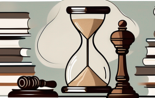A sand hourglass with a gavel and a will document