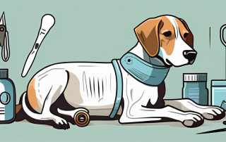 A dog with a bandage on its leg