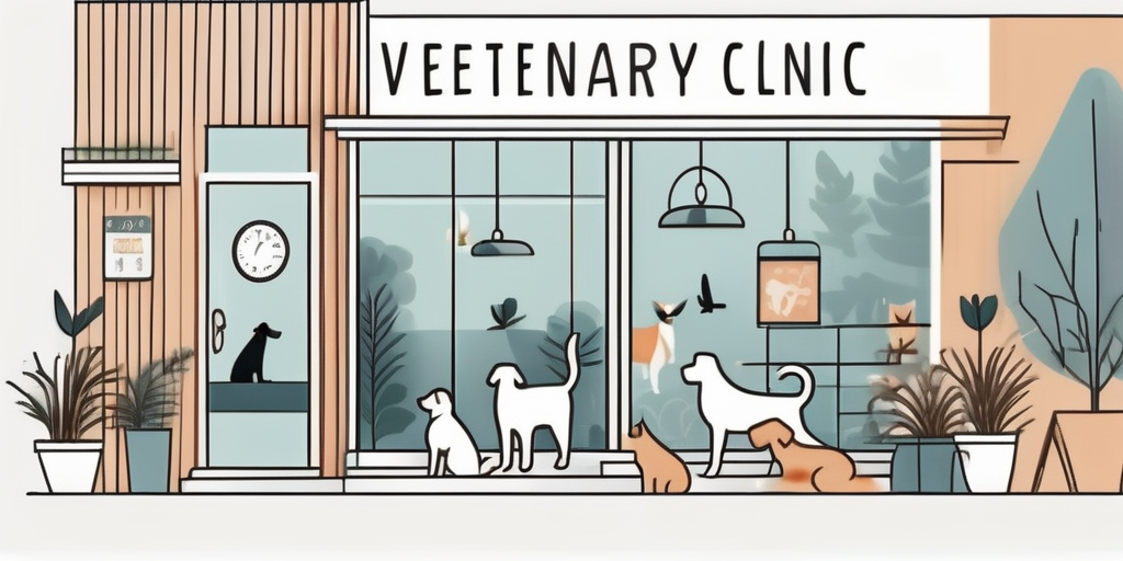 A veterinary clinic with a visible sign indicating 24/7 service