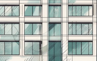 A modern building in zurich with a protective shield symbol overlay