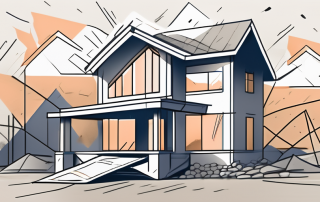 A house under construction with various insurance policy papers floating around it