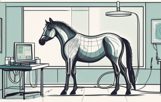 A horse undergoing a gastroscope procedure in a veterinary clinic setting