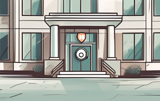 A hospital building with a stethoscope and a shield symbolizing protection