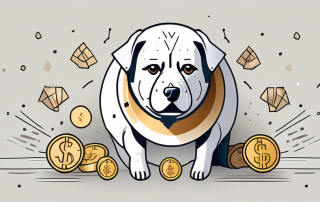A dog wearing a tag shaped like a shield