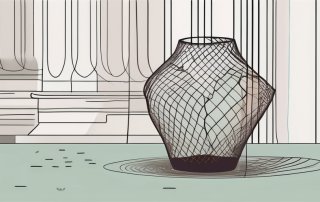 A broken vase with a safety net underneath it