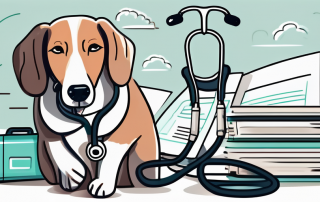 A dog wearing a stethoscope
