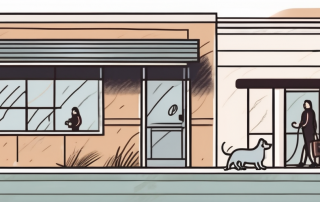 A worried pet owner's empty wallet next to a veterinary clinic building and a pet carrier