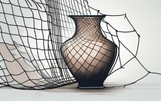 A broken vase under a safety net