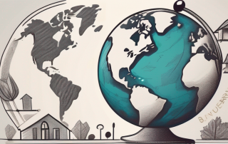 A globe with symbolic representations of different types of insurance such as a house