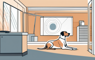 A dog calmly lying down with a simplified