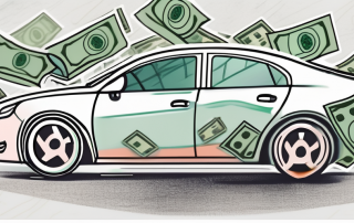 A car with a broken windshield and a money symbol