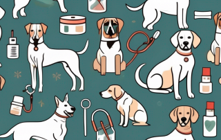 A few different breeds of dogs with medical accessories like stethoscopes
