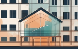 A residential building under construction with a protective shield symbol hovering over it