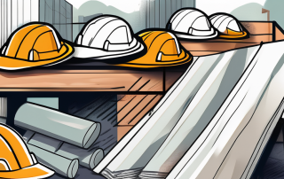A construction site with visible safety measures like helmets