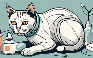 A cat with a bandage and a stethoscope