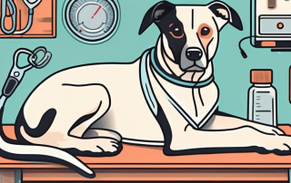A dog with a bandage and a stethoscope