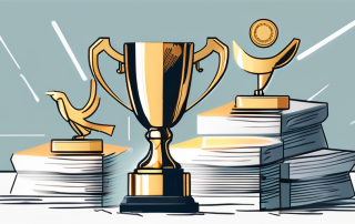 Various insurance policy documents and a gold trophy