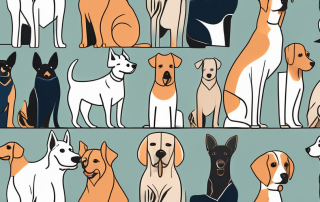 Several different breeds of dogs sitting on a large scale