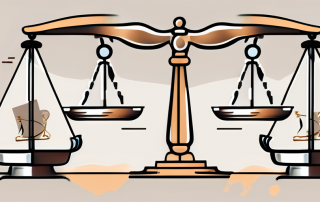 A balanced scale with legal documents on one side and a hourglass on the other