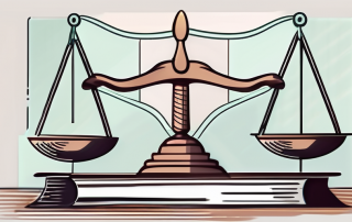A balanced scale with legal documents on one side and an insurance shield on the other