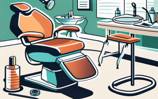 A dental chair with various dental tools nearby
