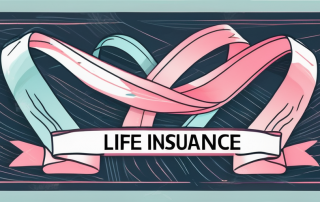 A life insurance policy document next to a symbolic ribbon for cancer awareness