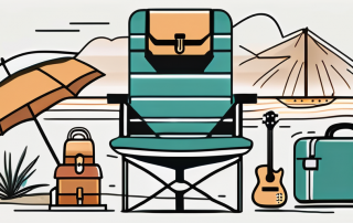 A safe surrounded by symbols of retirement like a beach chair