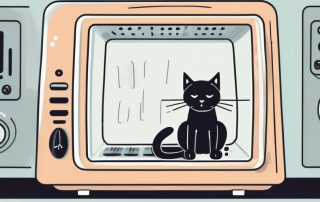 A cat calmly sitting inside an ultrasound machine
