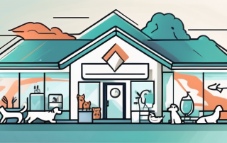 A veterinary clinic with a rising arrow symbol next to it