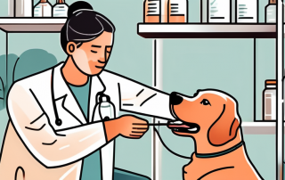 A dog receiving a vaccine from a veterinarian's hand