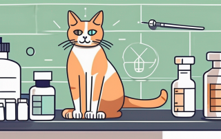 A cat sitting on a vet examination table