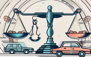 A balanced scale with a contract on one side and an insurance policy on the other