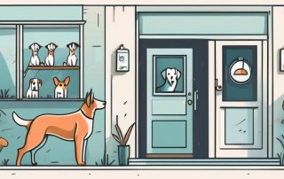 A veterinary clinic with an "open" sign hanging on the door