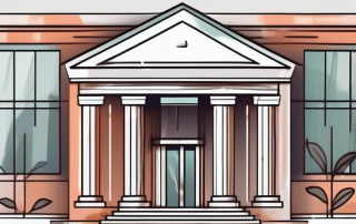 A corporate building with a protective shield symbolizing insurance