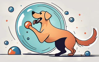 A 12-year-old dog happily playing with a toy