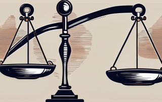A balanced scale with a gavel on one side and a shield on the other