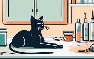 A veterinarian's office with a cat on the examination table