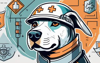 A dog wearing a protective vest