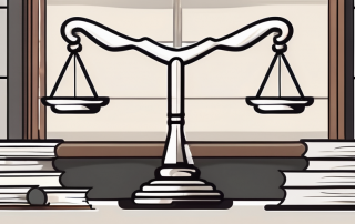 A balanced scale with a gavel on one side and a document (symbolizing a contract or legal document) on the other