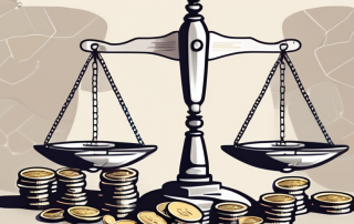 A broken balance scale with a document labeled 'insurance policy' on one side and a pile of coins on the other