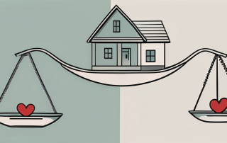 A scale balancing a heart symbol and a house