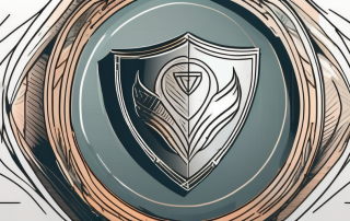 Two wedding rings intertwined with a symbolic representation of a shield