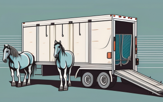 A horse being carefully loaded into a transport vehicle